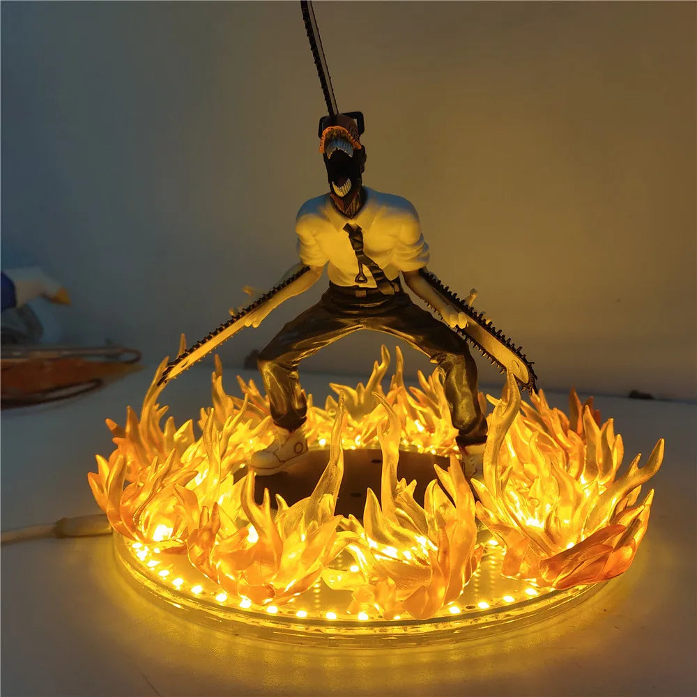 Chainsaw Man Denji Anime Figures PVC Toys Fire Effect 18Cm Action Figures LED Visual Night Lights Model Doll Juguetes Figurals