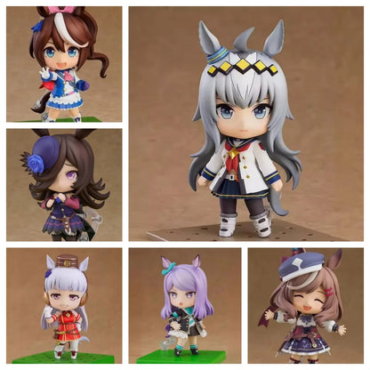 10Cm Umamusume Mini Figure Set, Cute Anime Race Girl Statues W/ Base, Desktop Collectible for Fans - 6Pcs