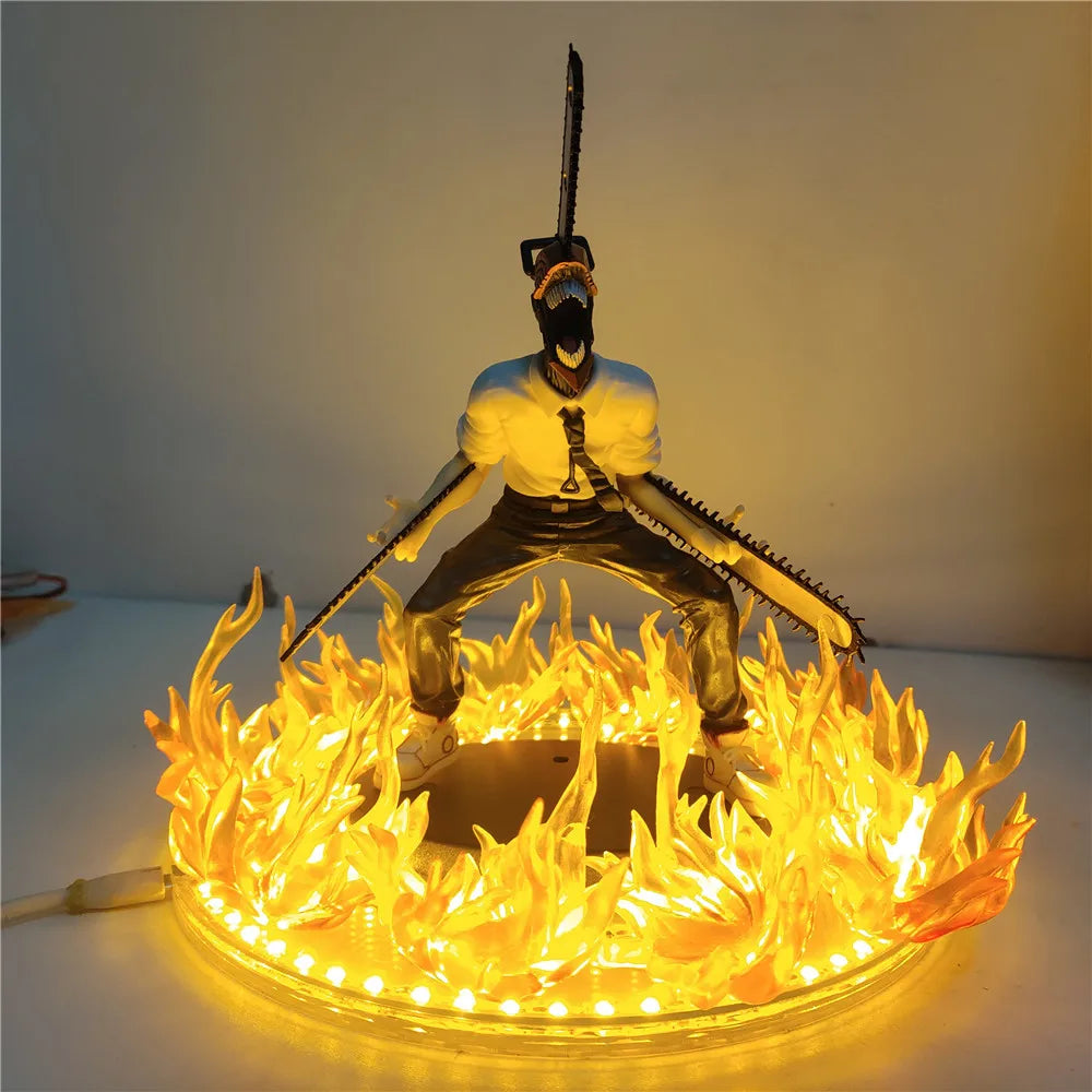 Chainsaw Man Denji Anime Figures PVC Toys Fire Effect 18Cm Action Figures LED Visual Night Lights Model Doll Juguetes Figurals