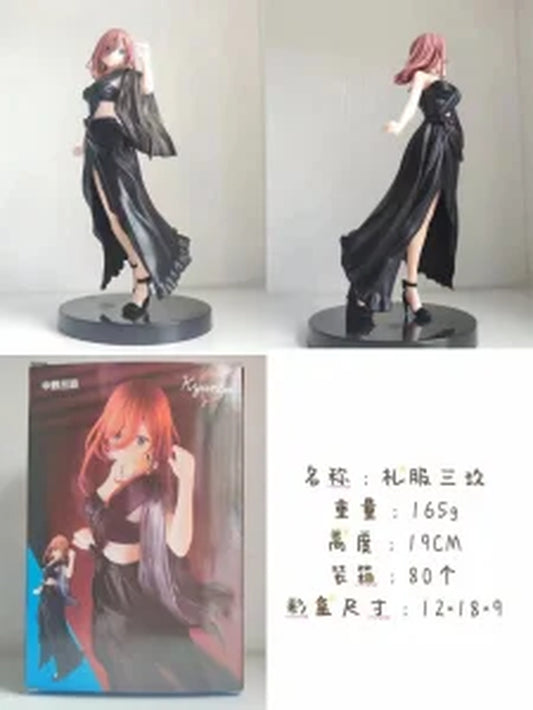 19CM Anime the Quintessential Quintuplets Figure Nakano Miku Nino Ichika Itsuki Black Evening Dressstanding Static Toys PVC